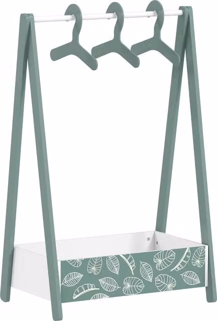 AIYAPLAY Baby Clothing Rack with Hangers and Storage Shelf, Green Leaf Theme, Pine Wood – 1