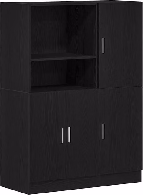 Berkfield Home 2 Piece Modern Black Matt Kitchen Cabinet Set with Hinged Doors and Internal Shelves