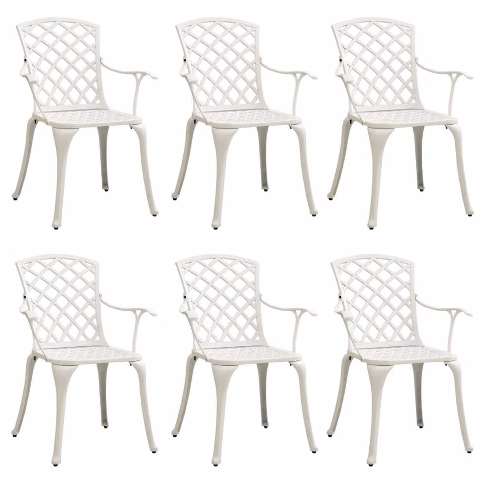 Berkfield Home Set of 6 Modern White Cast Aluminium Garden Chairs – 2