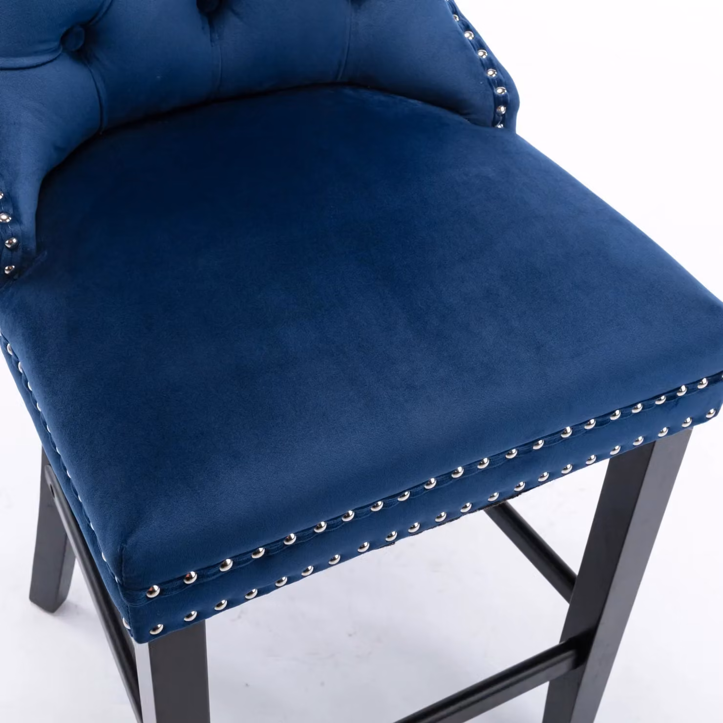 HomeTouch Set of 2 Blue Velvet Bar Stools with Wooden Legs – 4
