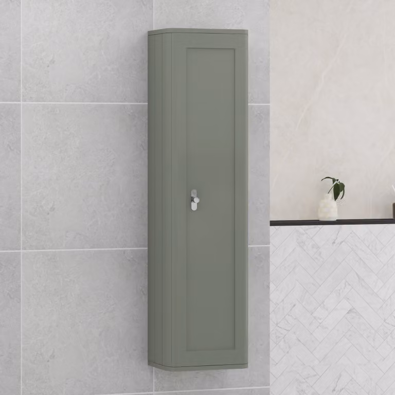 Royal Bathrooms Henley Wall Hung Tall Boy Cabinet Unit, Sage Green, Height: 139 cm