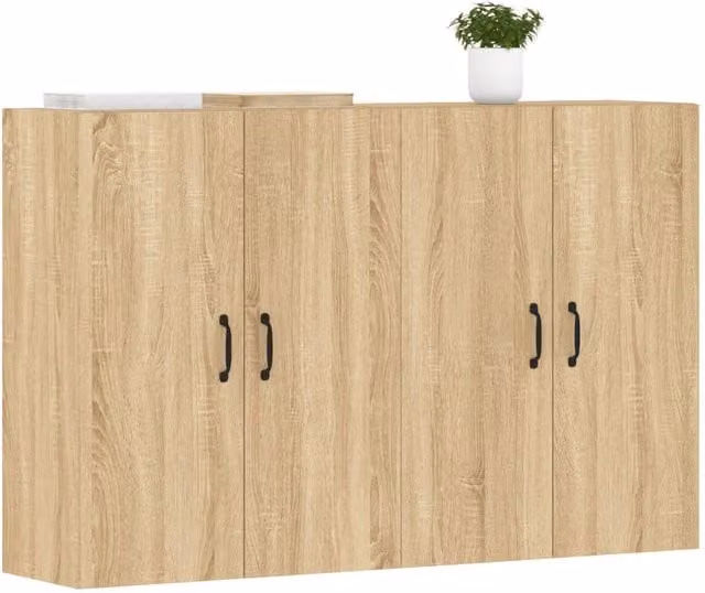 Berkfield Home Set of 2 Wall Mounted Cabinets in Sonoma Oak and Beige Engineered Wood, W/D/H: 90.0 x 34.0 x 69.5 cm