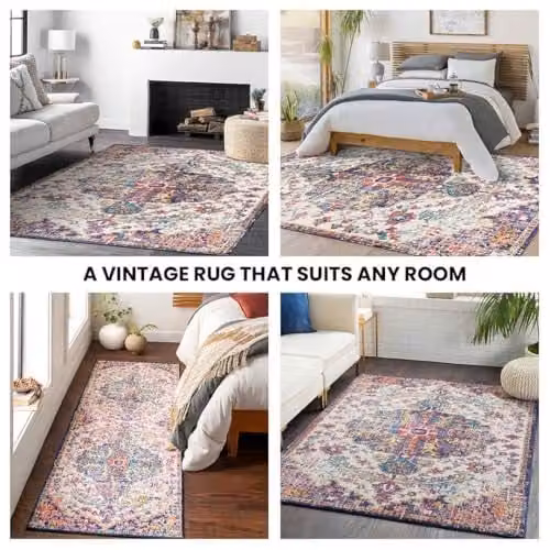 Livabliss Asmara Vintage Boho Style Multicolour Rug, W/D/H: 90 x 60 x 0.6 cm – 8