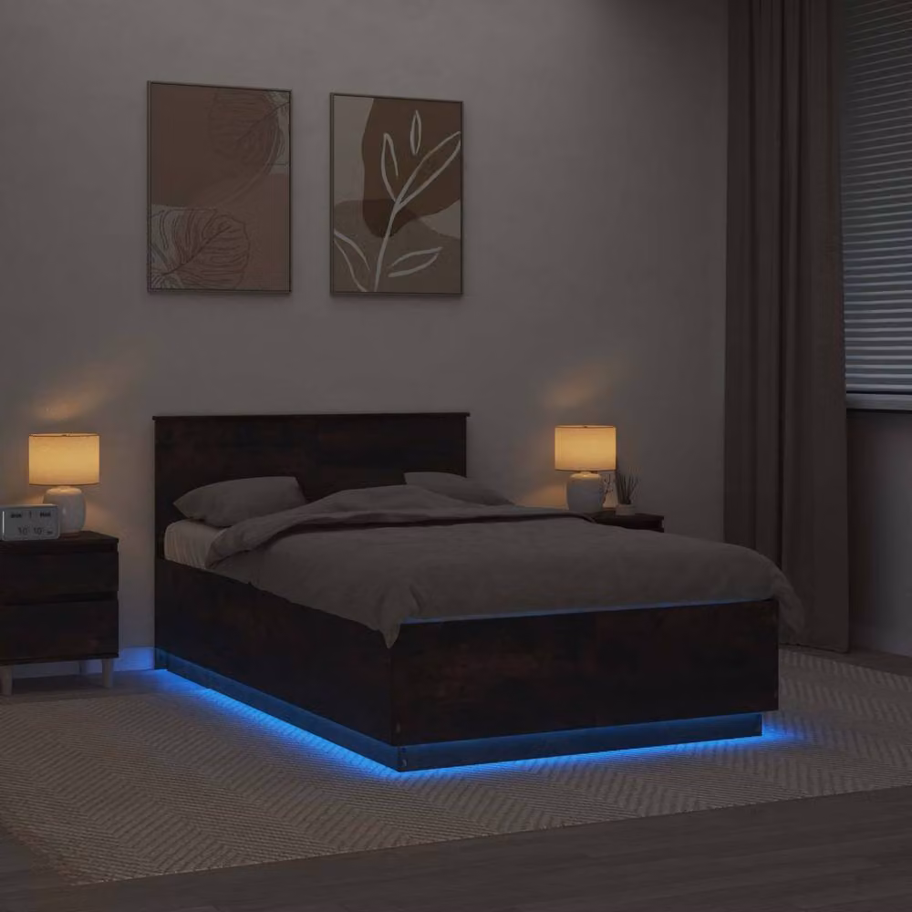 Berkfield Home Modern Bed Frame in Smoked Oak Brown with Under-Bed Lighting and USB Charging Port, W: 135 cm, L: 190 cm – 4