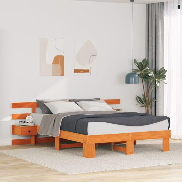 Berkfield Home Brown Solid Pine Wood Bed with Drawers W/D/H: 160 x 200 x 73 cm