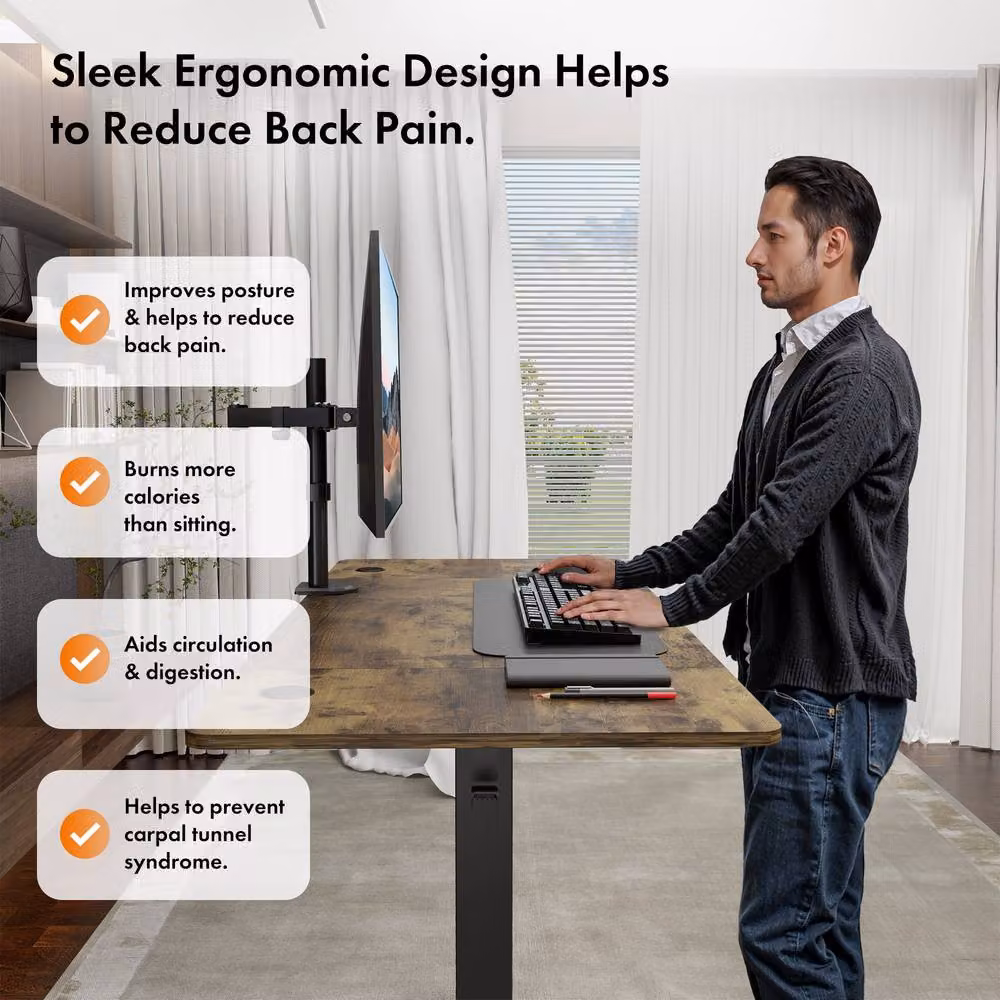 VonHaus Electric Height Adjustable Standing Desk with USB-C Charging in Brown, W/D/H: 140 x 60 x 72 cm – 3