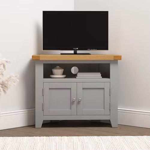 Seconique Windsor Classic Corner TV Unit in Pebble Grey and Oak, W/D/H: 80.0 x 40.0 x 65.0 cm
