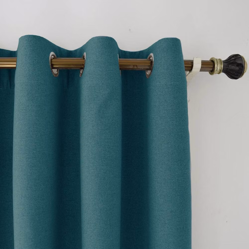 Happy Homewares Modern Textured Linen Fabric Blackout Eyelet Curtains, 2 Panels, Petrol, Width: 120 cm, Drop: 160 cm – 2