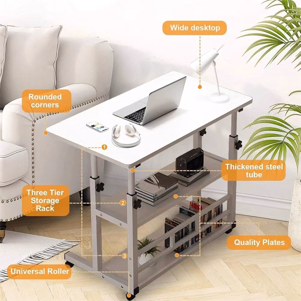 Kelvenix 3 Tier Mobile Overbed Table in White, Height Adjustable with Folding Top and Castors, 60 cm – 3