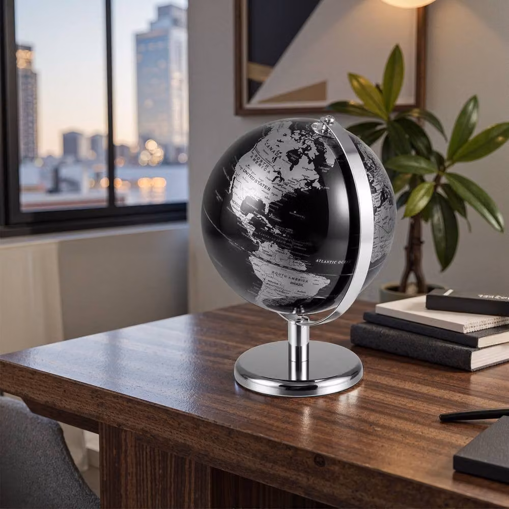 Costway Rotating World Globe in Metallic Black with Metal Stand, 20 cm – 4