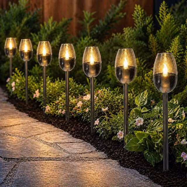 Marco Paul 8pc Flickering Solar Torch Lights with LED Flame in Silver – 1