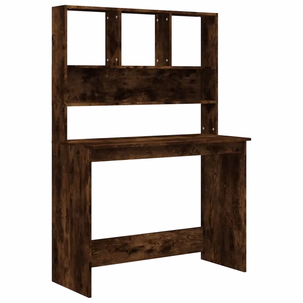 Berkfield Home Office Writing Desk with Shelves in Smoked Oak Brown, W/D/H: 102 x 45 x 148 cm – 2