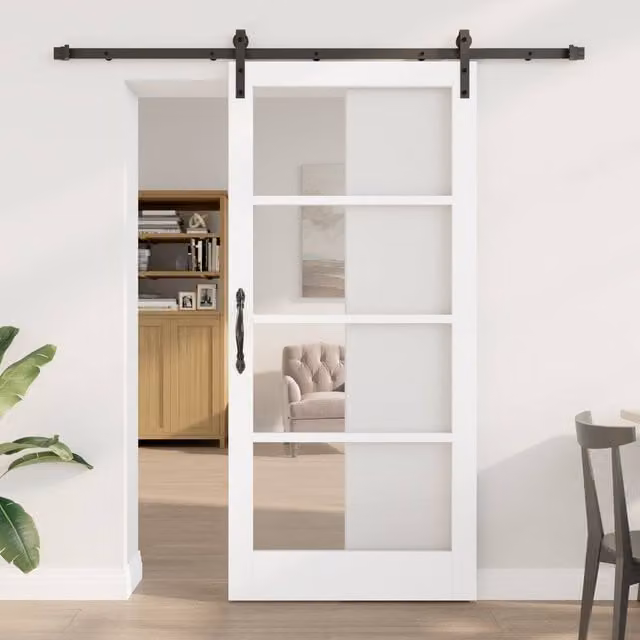 Berkfield Home Orkdal Modern Sliding Door with Hardware Set in White Lacquered Solid Wood and Glass, H: 202 cm, W: 93 cm – 1