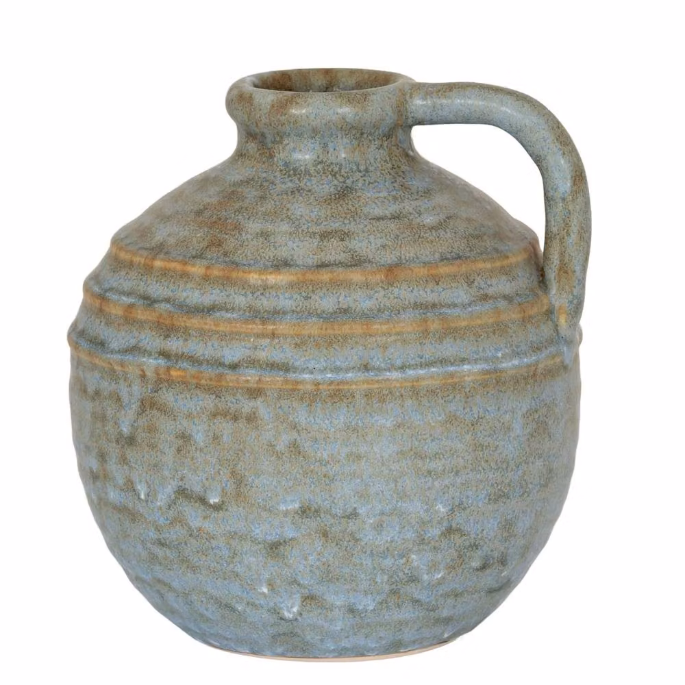 Wyld Haus Kala Large Rustic Ceramic Jug Vase with Handle in Grey, Blue or Brown, H 23.0 cm x W 20.0 cm x D 20.0 cm – 2