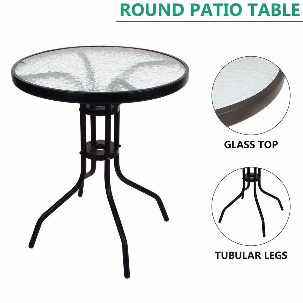 Crystals Garden Bistro Table with Black Metal Frame and Round Tempered Glass Top, Diameter: 70 cm – 2