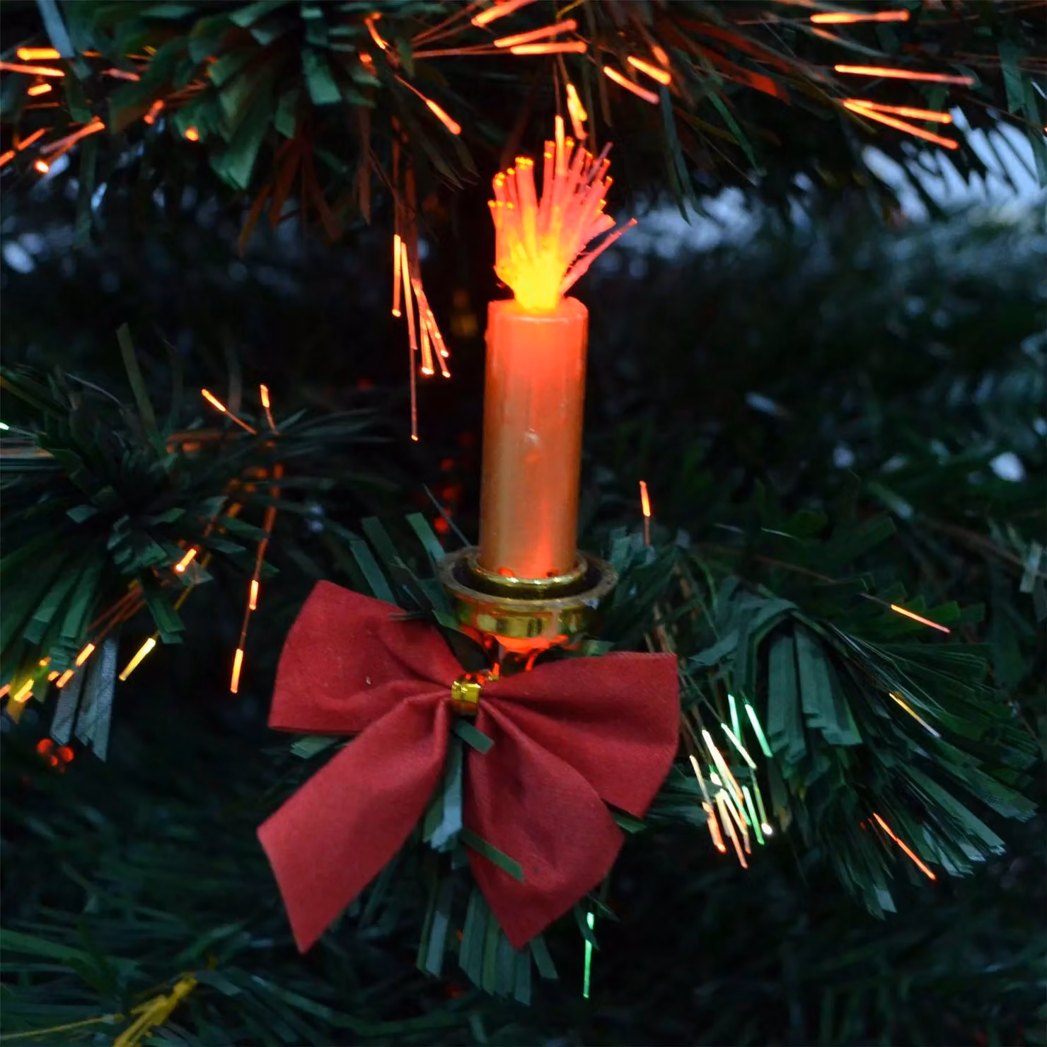 Shatchi Green LED Pre-Lit Fibre Optic Christmas Tree with Candle and Bow Decorations, Height: 120 cm – 7