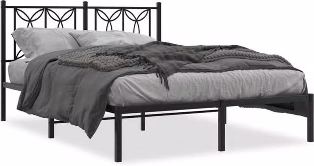 Berkfield Home Metal Bed Frame with Headboard, Black, W: 135 cm, L: 190 cm – 1