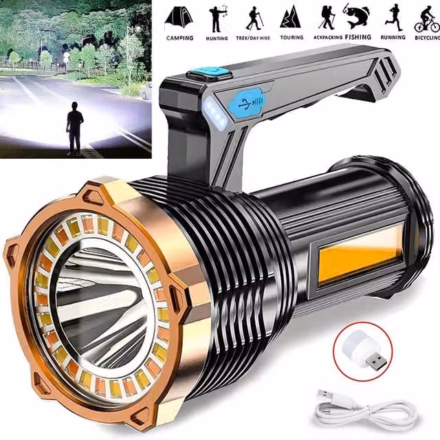 Hinsinc USB Rechargeable LED Flashlight with RGB Multicolour Night Light in Black – 1