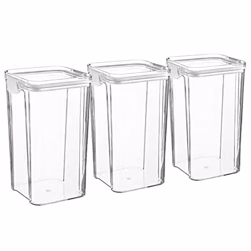 Argon Tableware Pack of 3 Airtight Food Storage Containers, 1.3 l, White and Transparent, Leakproof and Stackable Plastic Containers with Clip Lids – 1