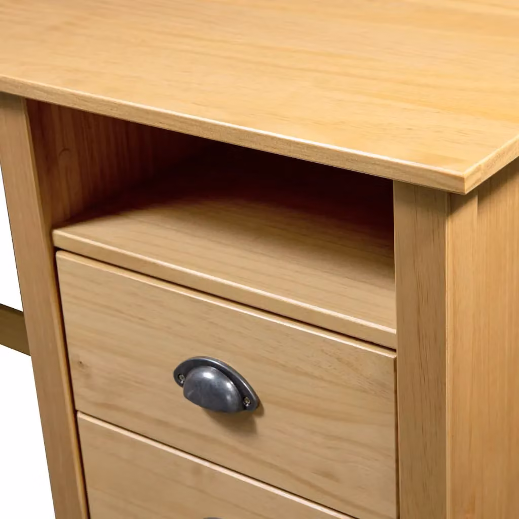 Berkfield Hill Computer Desk with 3 Drawers in Brown Solid Pine Wood, W/D/H: 120 x 50 x 74 cm – 3