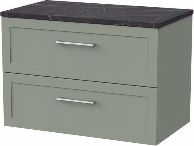 Balterley Stonnall 2 Drawer Bathroom Vanity with Black Pietra Top, Reed Green, Width: 80 cm