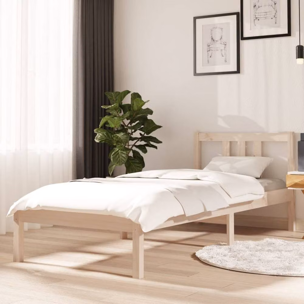 Berkfield Home Small Single Solid Wood Pine Bed Frame in Beige, W/D/H: 75 x 190 cm – 2