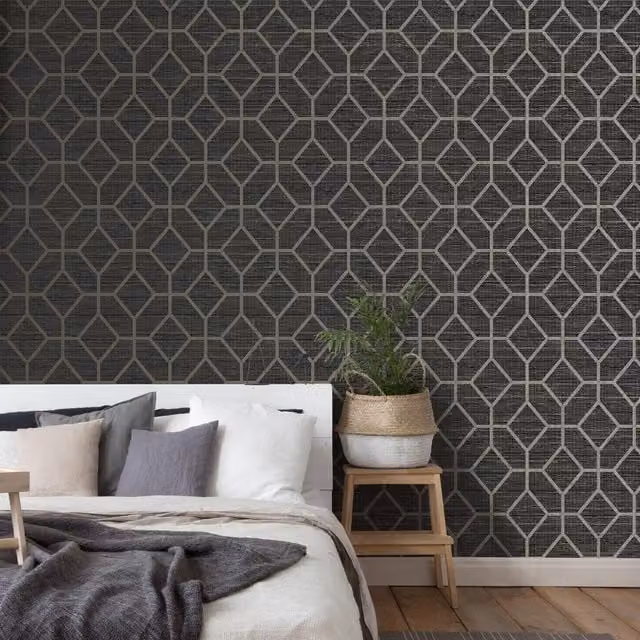 Graham & Brown Geometric Abstract Wallpaper in Black and Gold, Width: 52 cm