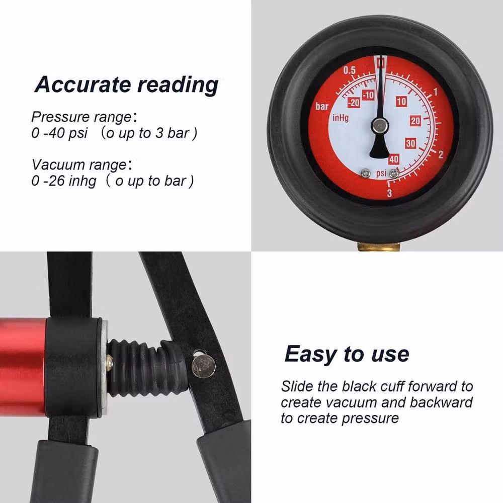 SPETLEK 23-Piece Hand Held Vacuum and Pressure Pump Tester Tool Set in Red with Brass Components, W: 1000 mm, D: 400 mm – 5