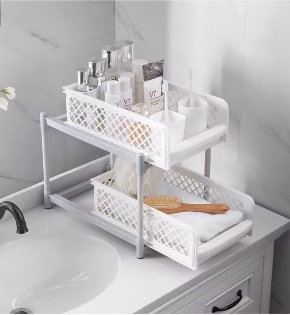 Living and Home 2 Tier Corner Storage Rack and Bathroom Caddy in White
