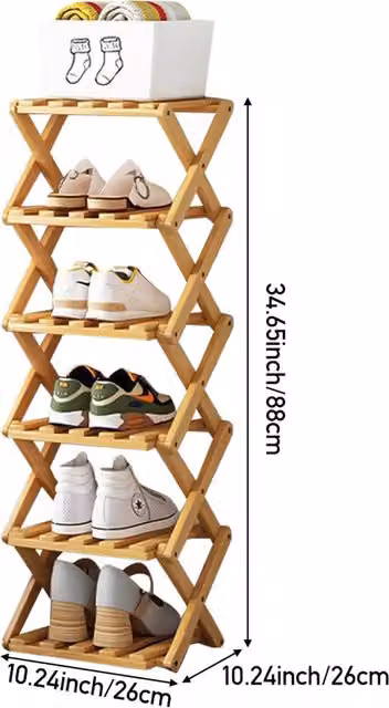 THE HOT SALE Foldable Multi-Layer Bamboo Shoe Rack in Brown