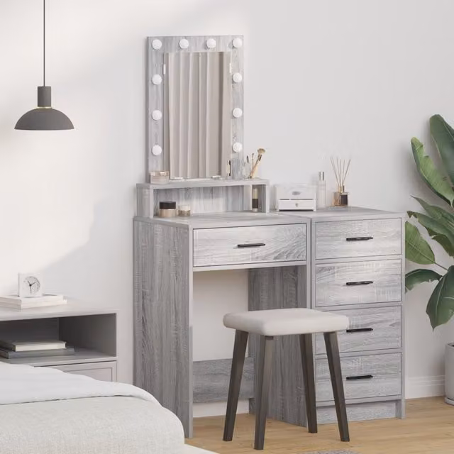 Berkfield Home Modern Dressing Table with LED Lights in Grey, W/D/H: 50 x 41 x 140 cm – 1