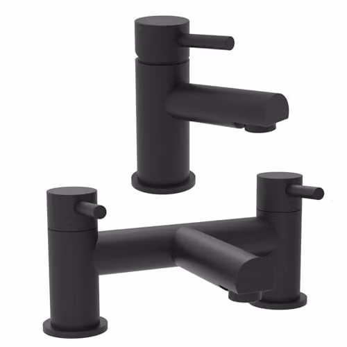 Nes Home Single Lever Basin Mixer Tap and Bath Filler Mixer Tap Set in Matt Black – 1