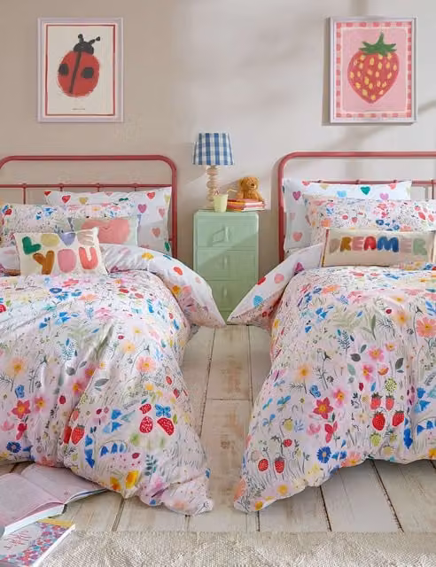 Bluebellgray Secret Garden Reversible Floral Cotton Bedding Set, Multicolour, W: 90 cm x L: 190 cm