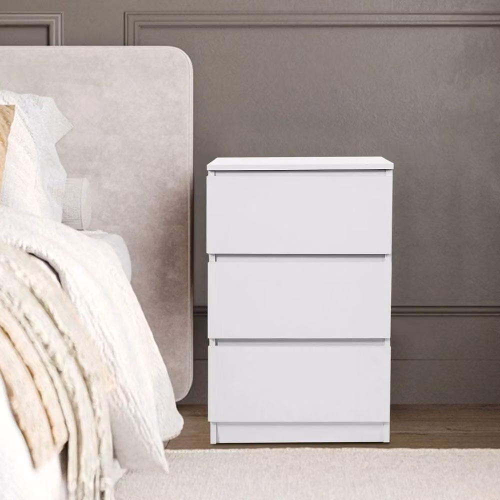 PAWNORA 3-Drawer Bedside Table in White – 2