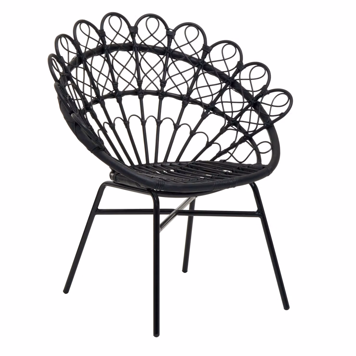 Orsina Black Rattan Round Peacock Chair with Metal Legs – 4