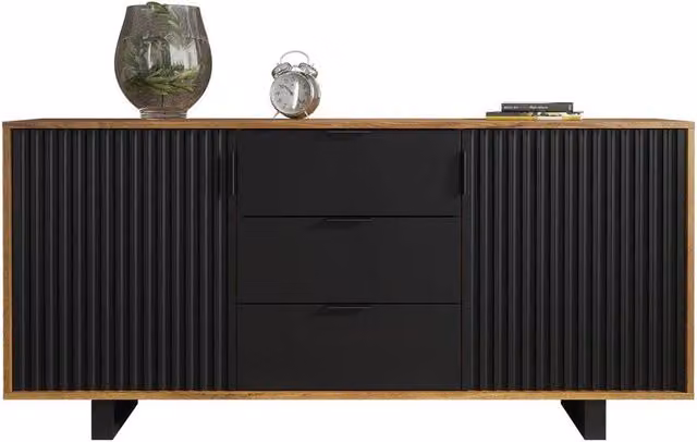 FORGEVIO Modern Black Wood Sideboard TV Unit with Media Compartments