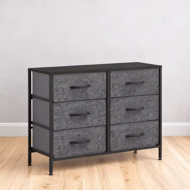 ERGOVEXA Industrial Fabric Chest of Drawers with 6 Drawers, Black, H: 80.0 cm, W: 62.5 cm, D: 30.0 cm