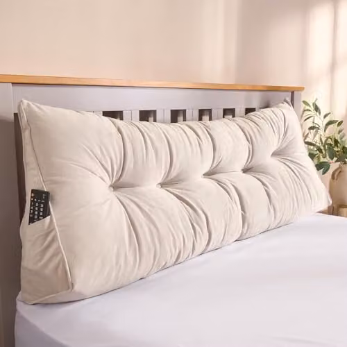 OHS Firm Wedge Pillow for Adults with Removable Cover in Beige/Sand, W/D/H: 130 x 45 x 20 cm