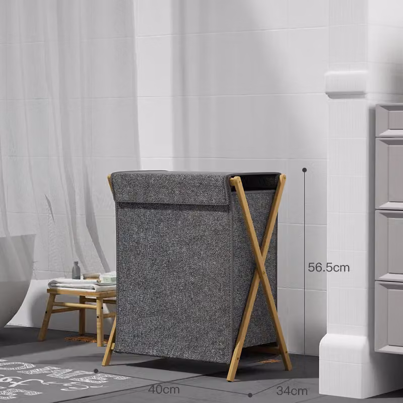 Living and Home Laundry Hamper with Bamboo Frame, Mid Grey, 90L – 2