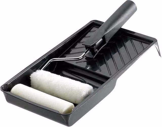 Stanley Mini Roller Emulsion and Gloss Kit with Frame and Tray, 100mm, Black and Multicolour