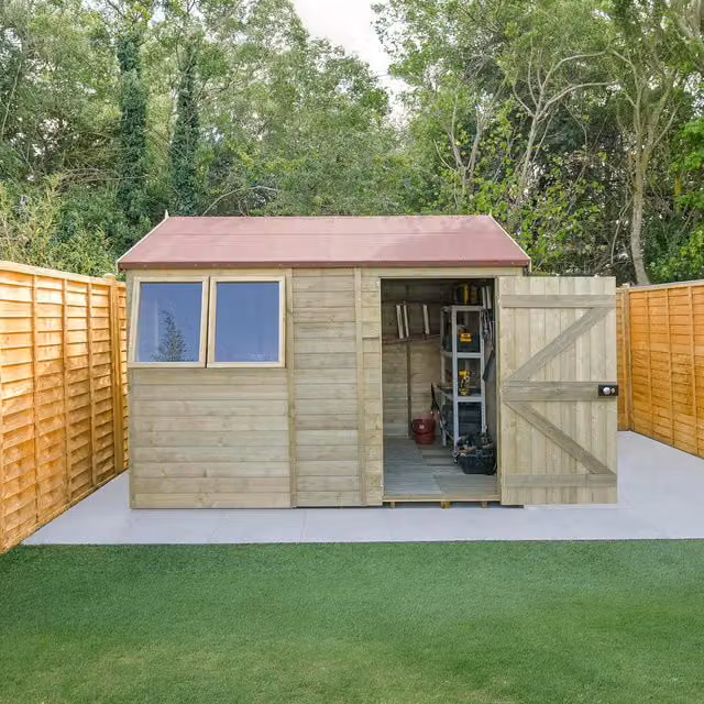Forest Garden Timberdale T&G Pressure Treated Reverse Apex Shed in Brown