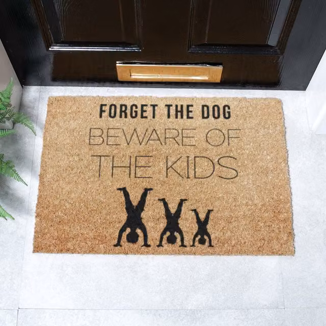 Artsy Mats Forget The Dog, Beware Of The Kids Doormat, Brown, Coir and Natural Rubber, Non-slip and Weatherproof