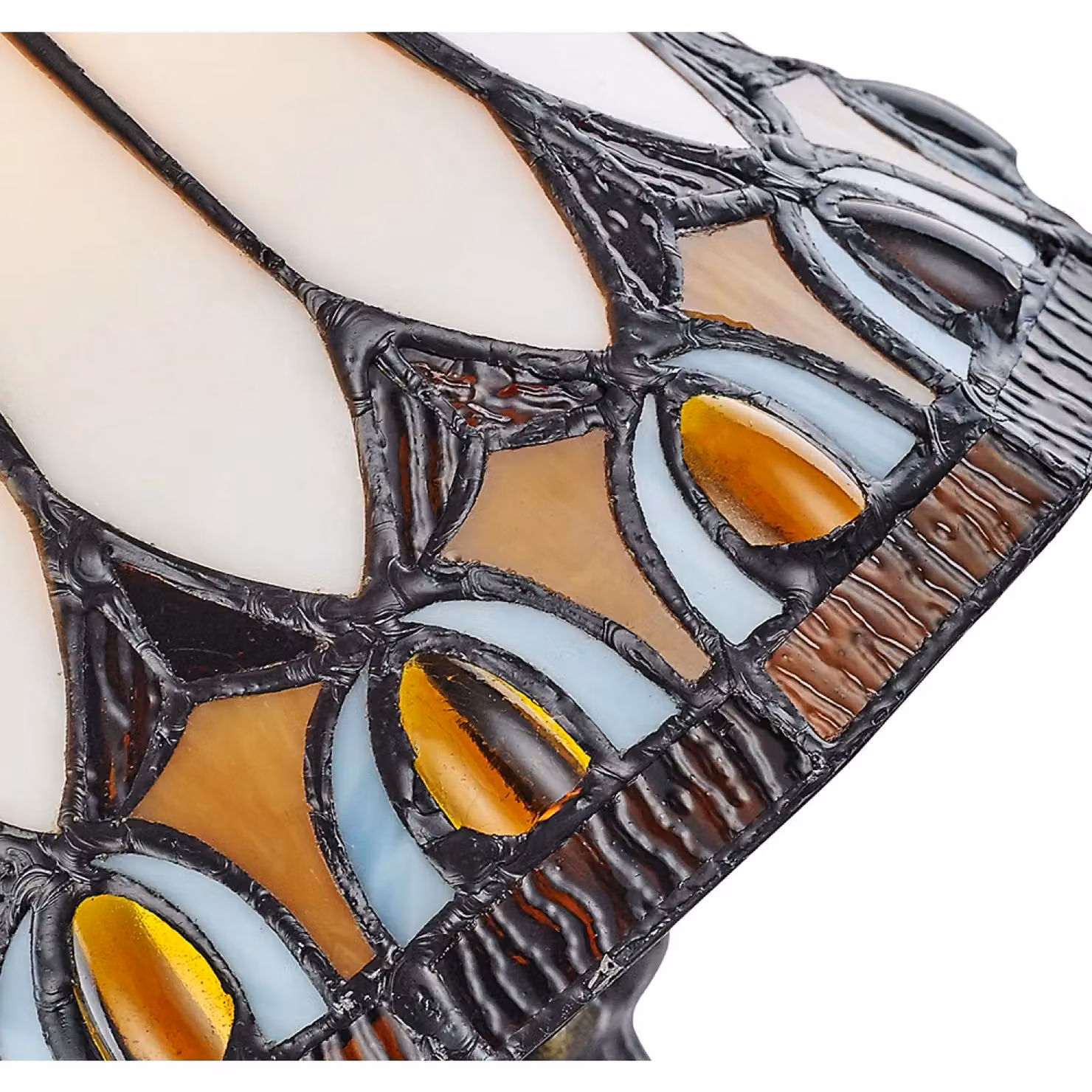 Happy Homewares Art Deco Tiffany Style Glass Table Lamp with Amber Shade and Bronze Base – 3