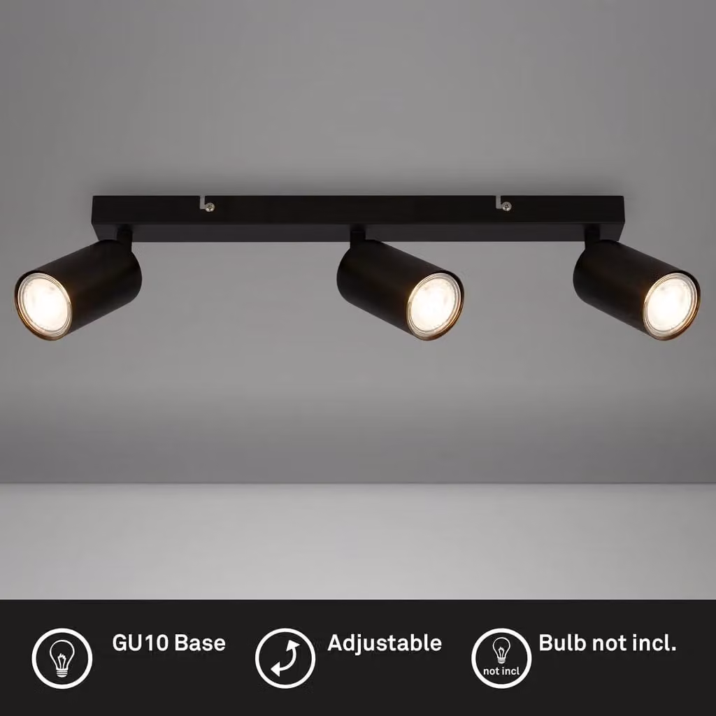 Briloner Black Metal LED Ceiling Spotbar with 3 Adjustable GU10 Lights – 2