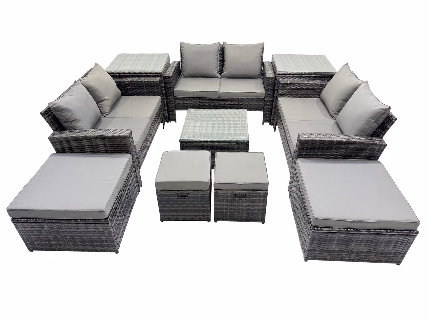 Fimous Lounge Double Seat Sofa Coffee Table Set with 2 Side Tables and 4 Stools in Dark Grey – 2