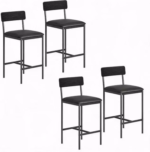 London Boutique Set of 4 Modern Counter Height Bar Stools in Black Synthetic Leather