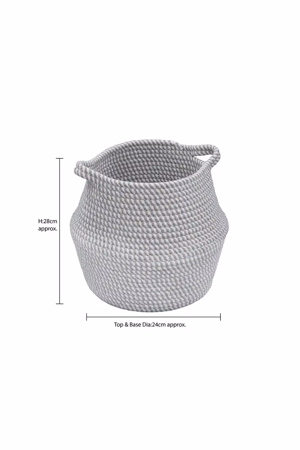 JVL Edison Round Belly Cotton Rope Storage Basket in Grey – 2