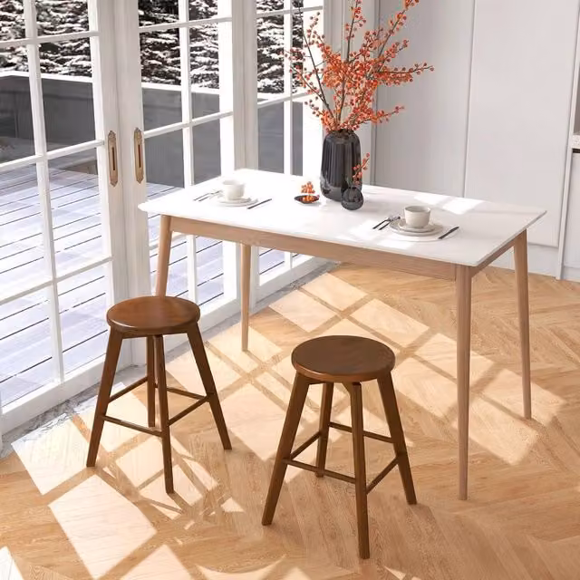 VOGREX 2 Pack Swivel Backless Brown Rubberwood Counter Stools – 1