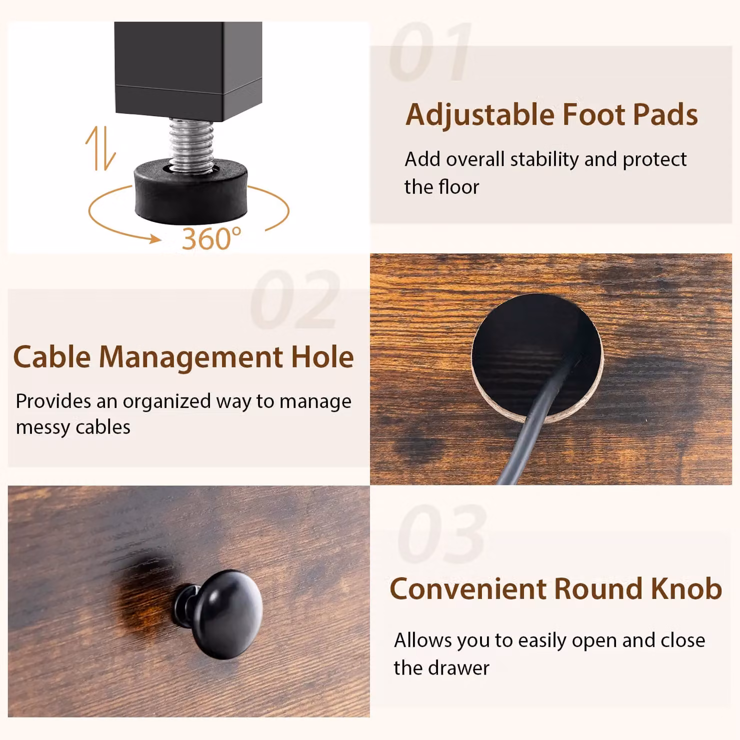 Gymax Industrial Bedside End Table with Charging Station and Drawer in Brown – 3