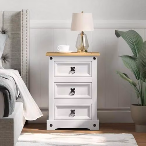 vidaXL Corona Bedside Table in White Solid Pine Wood, W/D/H: 45 x 35 x 64 cm – 2